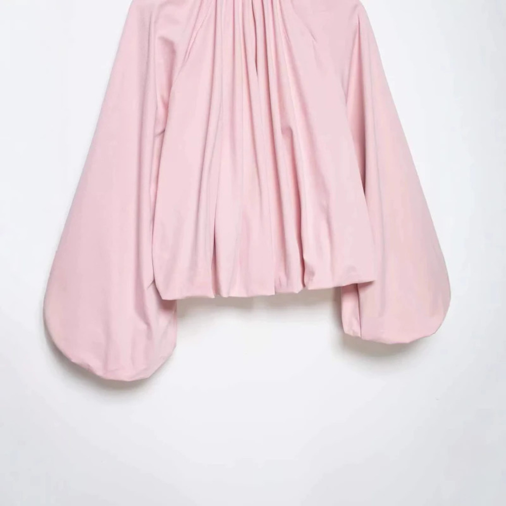 ZARA Fall Trendy Versatile Pink Puff Sleeve Blouse